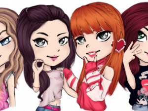 anime characters, cartoon girls, friendship illustration, digital art, Blackpink PNG