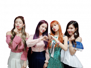 K-pop group, female idols, heart gesture, colorful outfits, Blackpink PNG