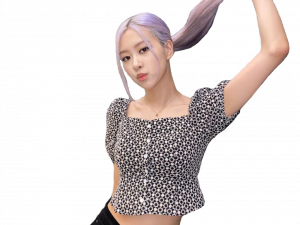 fashion model, purple hair, stylish outfit, playful pose, Blackpink PNG