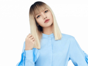 blonde hairstyle, fashion model, blue shirt, beauty portrait, Blackpink PNG