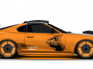 sports car, orange vehicle, flame design, custom automotive, Tuning Car PNG