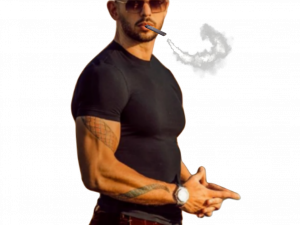 muscular man, stylish sunglasses, smoking cigar, confident pose, Andrew Tate PNG