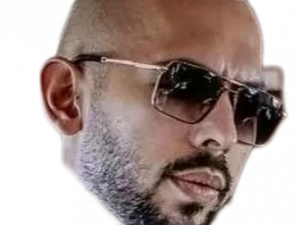 sunglasses man, stylish male portrait, bald head, confident expression, Andrew Tate PNG