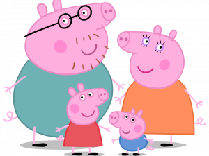 Peppa Pig family, animated children's characters, family entertainment, cartoon pigs, Peppa Pig PNG