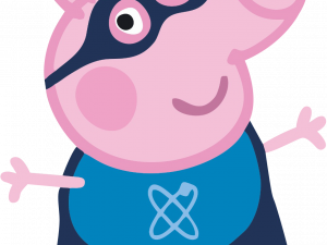 cartoon pig, superhero character, children's animation, playful design, Peppa Pig PNG