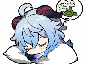 anime character, sleeping cute, dream bubble, flower illustration, Ganyu PNG