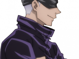 anime character, stylish outfit, black blindfold, silver hair, Gojo PNG