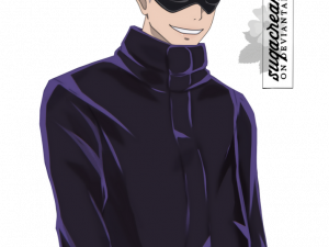 anime character, masked figure, dark clothing, stylish outfit, Gojo PNG