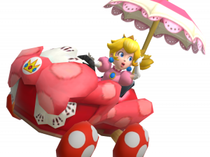 Princess Peach, racing kart, pink umbrella, Nintendo character, Mario Kart PNG