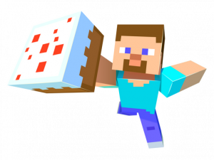 Minecraft character, pixelated avatar, cake item, blocky game, Minecraft Steve PNG