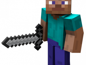 Minecraft character, pixel art, sword wielding, blocky design, Minecraft Steve PNG