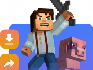 Minecraft character, pixel art gaming, adventure game, Minecraft pig companion, Minecraft Steve PNG