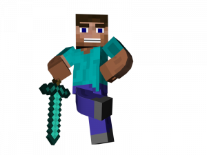 Minecraft character, pixelated hero, sword-wielding avatar, blocky game figure, Minecraft Steve PNG