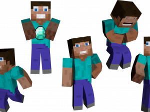 Minecraft character, blocky avatar, gaming animation, pixel art model, Minecraft Steve PNG