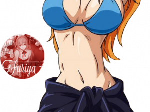 anime character, blue bikini, vibrant orange hair png, beachwear illustration, Nami (One Piece) PNG