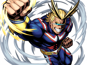 superhero, anime character, heroic pose, dynamic action, All Might PNG