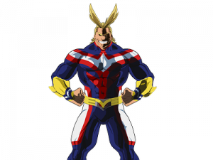 superhero character, anime hero, muscular figure, colorful costume, All Might PNG