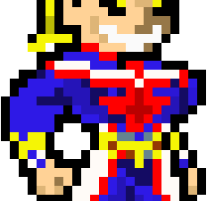 pixel art character, retro superhero, colorful animation, 8-bit design, All Might PNG