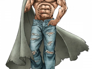 muscular character, comic book hero, ripped physique, stylish attire