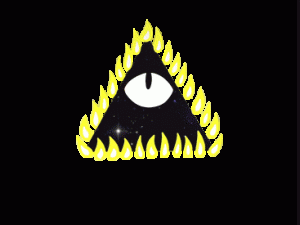 eye symbol, mystical triangle, flame design, dark theme, Bill Cipher PNG