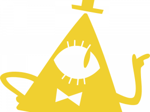 pyramid character, yellow illustration, cartoon villain, mystical figure, Bill Cipher PNG