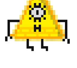 pyramid character, animated figure, pixel art, yellow design, Bill Cipher PNG