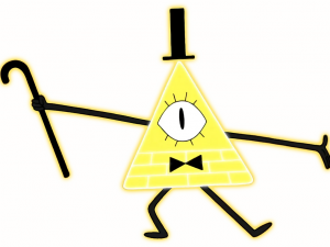 pyramid character, yellow triangle figure, animated villain, mystical creature, Bill Cipher PNG