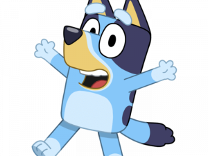 Bluey cartoon character, animated dog, children's TV show, fun adventure, Bingo Bluey PNG