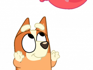 Cartoon dog playing with balloon, animated pet character, cheerful puppy with toy, fun dog illustration, Bingo Bluey PNG