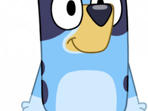 Bluey cartoon character, animated blue dog, children's show character, family-friendly animation, Bingo Bluey PNG