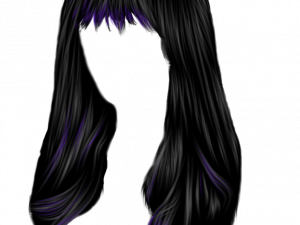 long black hair, purple highlights, stylish wig, character design, Black Hair PNG