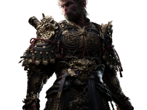 Warrior Character Design, Fantasy Armor, Mythical Hero, Epic Battle Stance, Black Myth: Wukong PNG