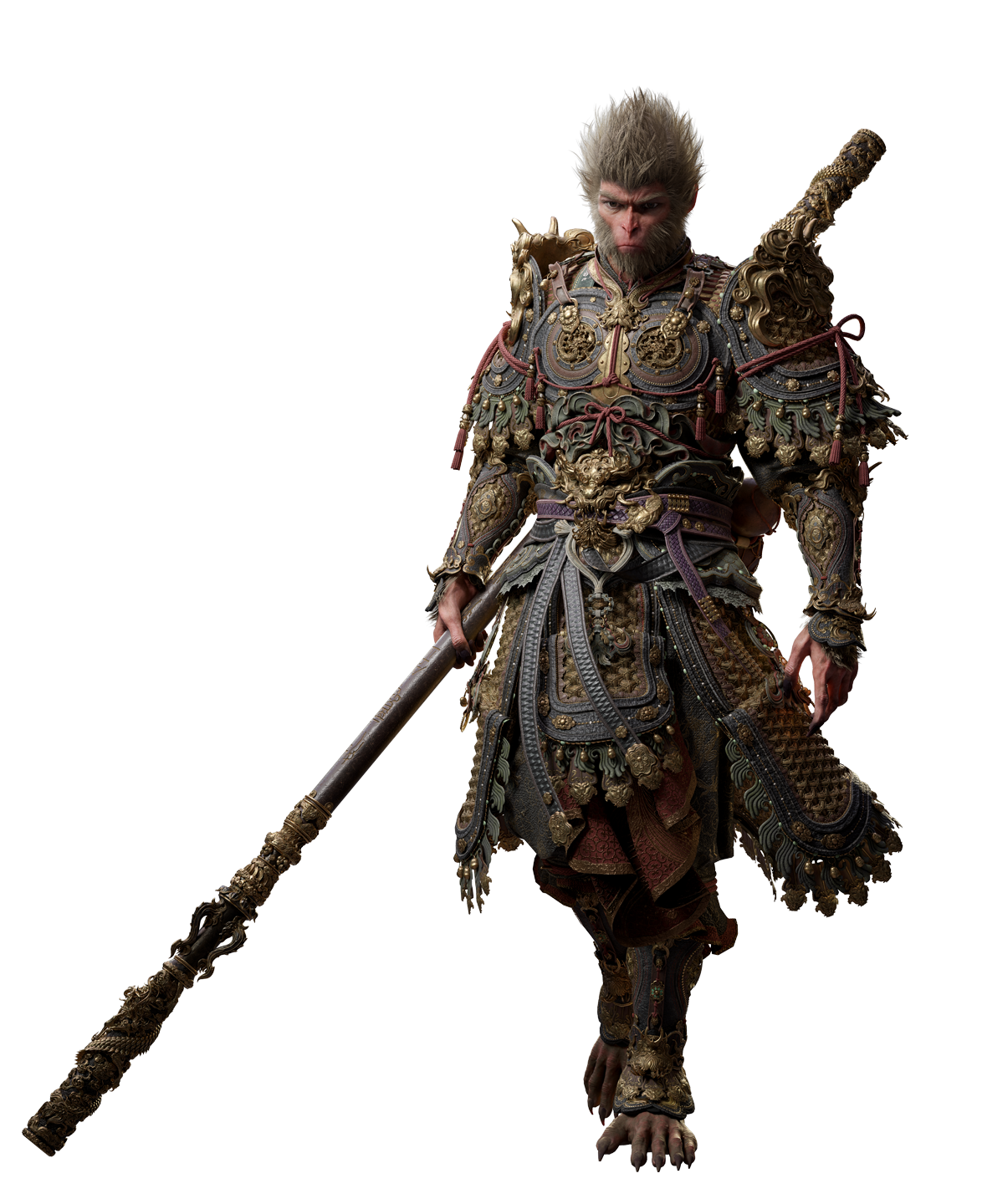 Warrior Character In Ornate Armor, Mythical Fighter, Heroic Figure, Fantasy Warrior, Black Myth: Wukong PNG