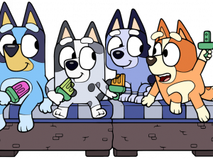 Bluey And Friends Enjoying Ice Cream, Animated Characters, Family Entertainment, Kids Show, Fun Moments, Bluey and Bingo PNG