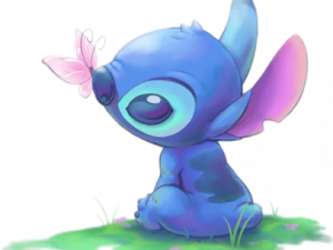 cartoon alien character, blue creature, butterfly interaction, cute illustration, Cute Stitch PNG