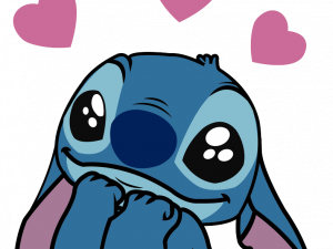 cute blue alien, animated character, love hearts, expressive emotions, Cute Stitch PNG