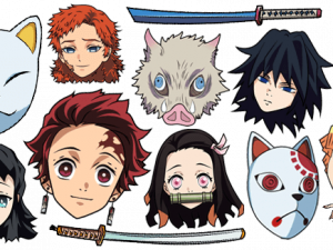 anime characters, Demon Slayer, illustrated faces, manga art, fantasy warriors, swordsmanship, unique designs, popular culture, Demon Slayer Character PNG