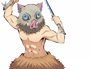 anime character, sword wielding, boar mask, muscular warrior, Demon Slayer Character PNG