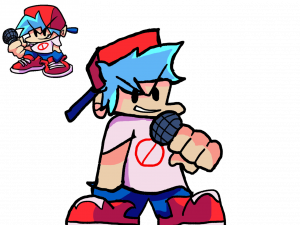 cartoon character, mic holder, gaming art, blue hair, FNF BF PNG