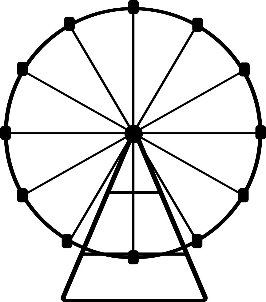 Single one line drawing of a ferris wheel in an amusement park, a large  circular circle high in the sky. Interesting recreational rides for  families. One line draw design graphic vector illustration.