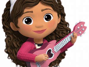 Girl Playing Pink Ukulele, Animated Character with Cat Ears, Child Musician Illustration, Cute Cartoon Girl, Gabby Dollhouse PNG