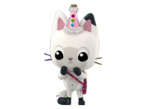 Cute Cartoon Cat Character With Party Hat, Adorable Feline Figure, Festive Animal Mascot, Playful Kitty Design, Gabby Dollhouse PNG