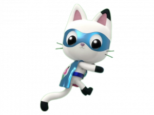 Superhero Cat Character, Animated Feline Hero, Cartoon Cat in Costume, Playful Cat with Cape, Gabby Dollhouse PNG