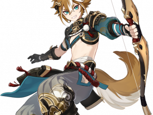 anime character, fox warrior, archery, fantasy art, Genshin Impact Character PNG