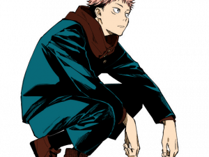 anime character, crouching pose, colorful outfit, manga illustration, Jujutsu Kaisen PNG