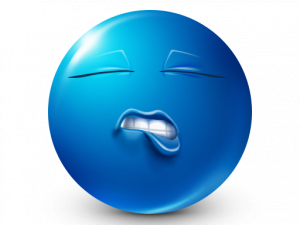 blue emoji, distressed face, sad expression, emoticon, Lip Bite Emoji PNG