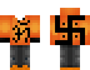 Minecraft skin, orange shirt design, pixel art character, gaming avatar, Minecraft Skin PNG