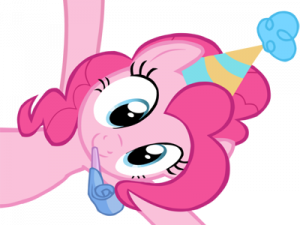 cartoon pony, festive character, birthday celebration, colorful design, Pinkie Pie PNG