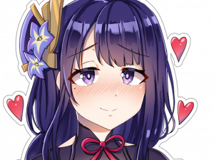 anime character, cute expression, digital art, purple hair, Raiden Shogun PNG