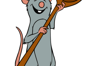 Chef Rat Holding Wooden Spoon, Cartoon Cooking Character, Animated Culinary Mouse, Whimsical Kitchen Rodent, Ratatouille PNG